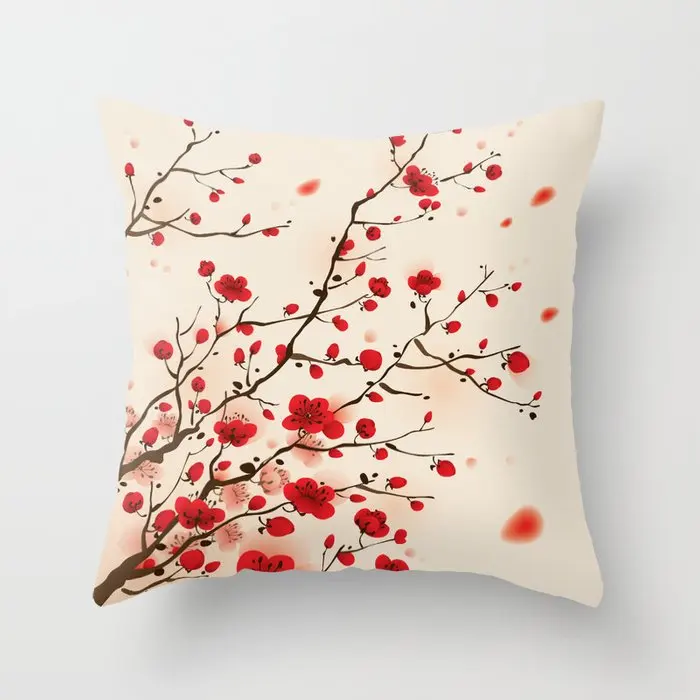 Chinese Style Pillow Cover Lotus Cushion Cover Office Waist Support Blossom Pillowcase Bamboo Plum Pillow Case Home Decore Car