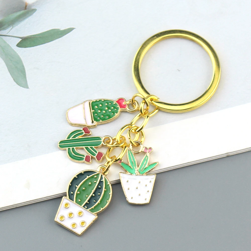 Sun Cactus Flower Keyring Plants Keychain Desert Succulent Potted Charms Gifts For Women Men Bag Accessorie Handmade Jewelry ﻿