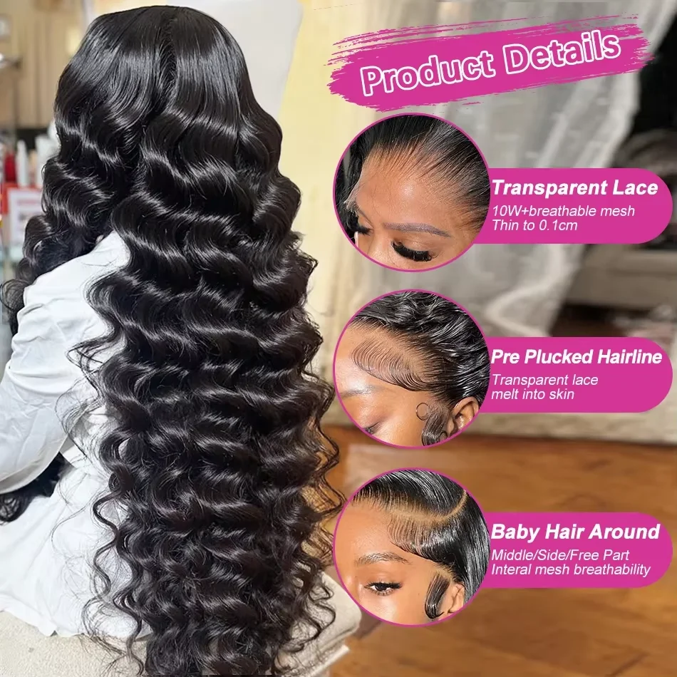 Loose Deep 13x6 Lace Front Human Hair Wig 30 40 Inches Brazilian Water