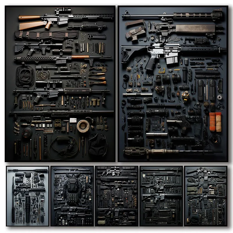 Gun Accessories Posters Wall Art Canvas Painting And Prints Ak-47 Automatic Rifle Interior For Room Home Decor Frameless Gift