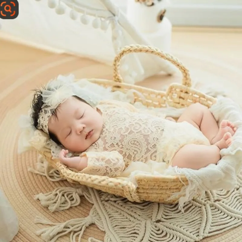 

Одежда для фотосессии новорожденных девочек, кружевная одежда для фотосессии новорожденных, эластичный комбинезон с повязкой на голову, элегантная великолепная детская фотография