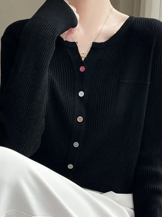 

High-End European Sle Women's Knitted Sweater V-Ne Color Button Cardigan Coat Autumn Winter Faion Commute Slim Fit Long...