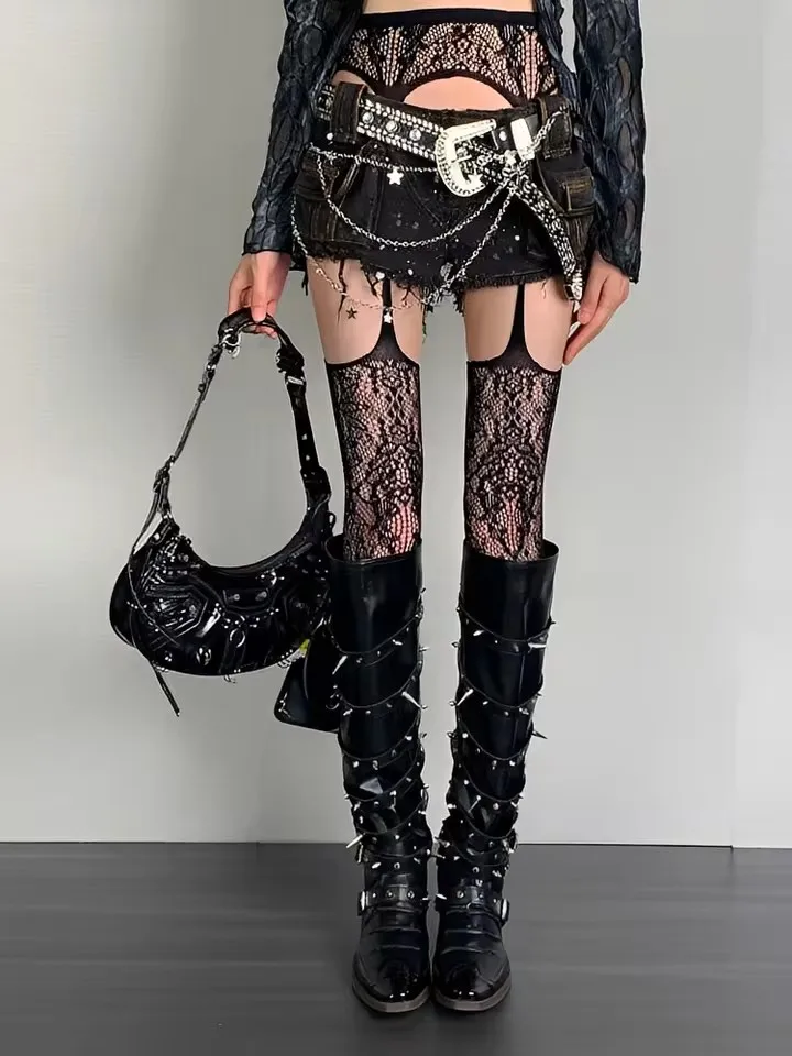 Sexy Süße Mädchen Punk-Style Blumenmuster Strumpfhosen Bunte Overknee-Strümpfe Transparente Netzstrümpfe Strumpfhalter Strumpfhose
