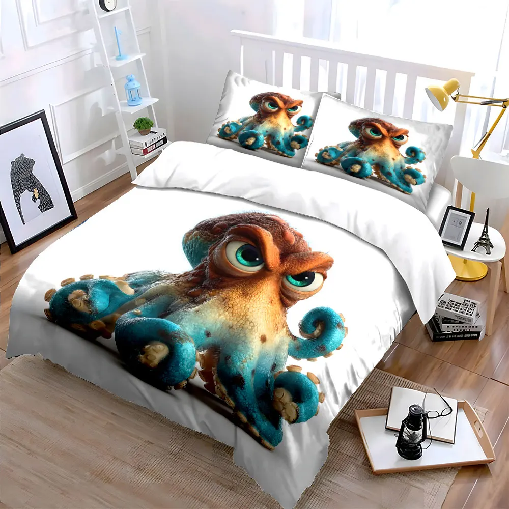 Angry cartoon octopus figure Bedding Set for Kids Luxury Gift 3pcs Digital Print Comforter Set Soft Comfortable Breathable