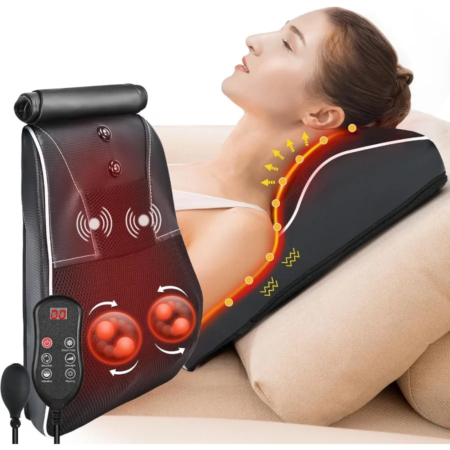 

Shiatsu Neck and Back Massager with Heat for Deep Tissue Relief 3D Kneading Massage Pillow for Back Shoulders Legs Ideal Relaxa