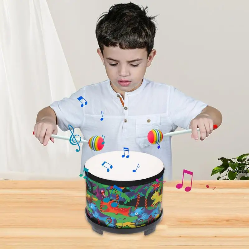 Music Drums For Kids 8 Inch Gathering Club Drum Wooden Preschool Floor Babies Drum With 2 Mallets For Christmas