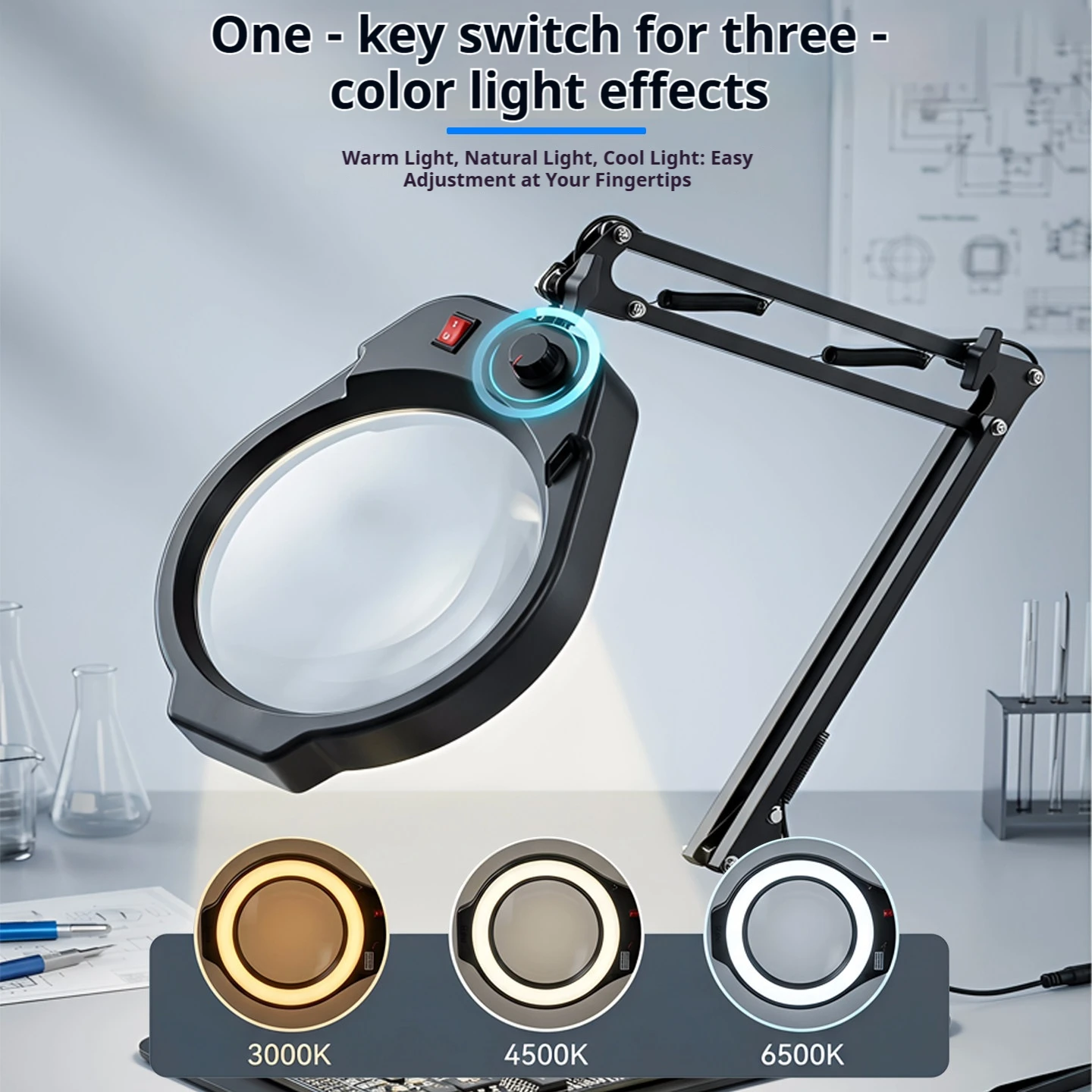Desktop magnifying glass desk lamp with light for reading, jewelry appraisal, electronic repair, special 180mm large lens