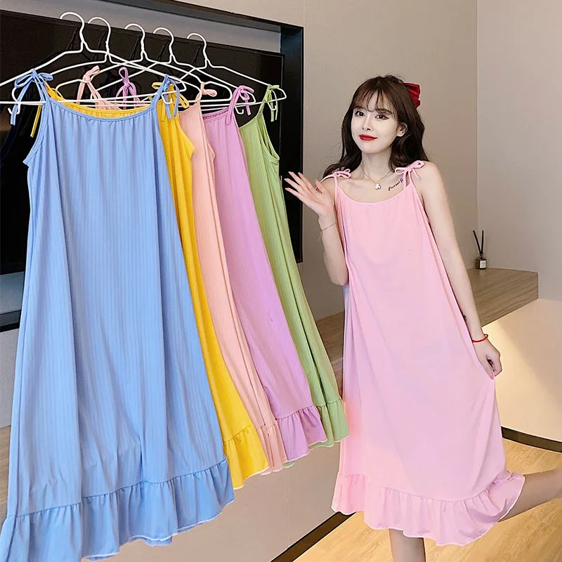 Summer Sexy Bow Nightgowns Women's Sleepwear Home Cloth Nightshirt Women Sleepwear Loose Ladies Nightdresses Girls Clothing