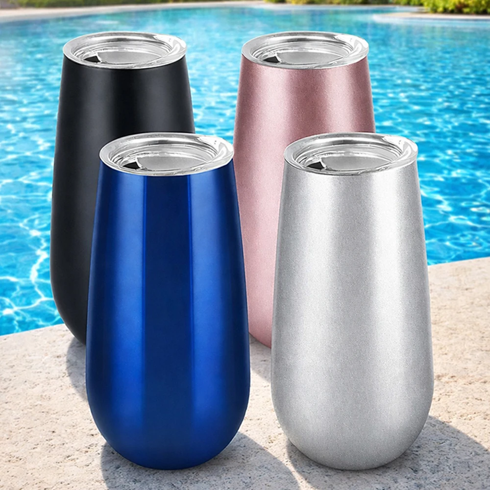 4Pack Insulated Stainless Steel Tumblers with Lids 6oz/12oz Premium Stainless Steel Wine & Coffee Cups for Pool Beach Picnic