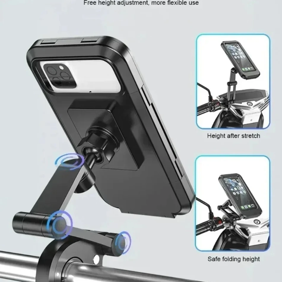 2025 New Adjustable Retractable Bike Phone Holder 360° Rotating Waterproof Anti-Shock Bike/Motorcycle Phone Mount Touchscreen