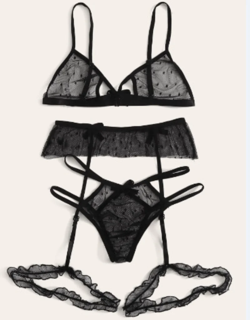 Sexy Bra Set Transparent See Through Bra and Panty Set with Garter Perspective Mesh Lace Lingerie Set Ladies Underwear Set - Image 4