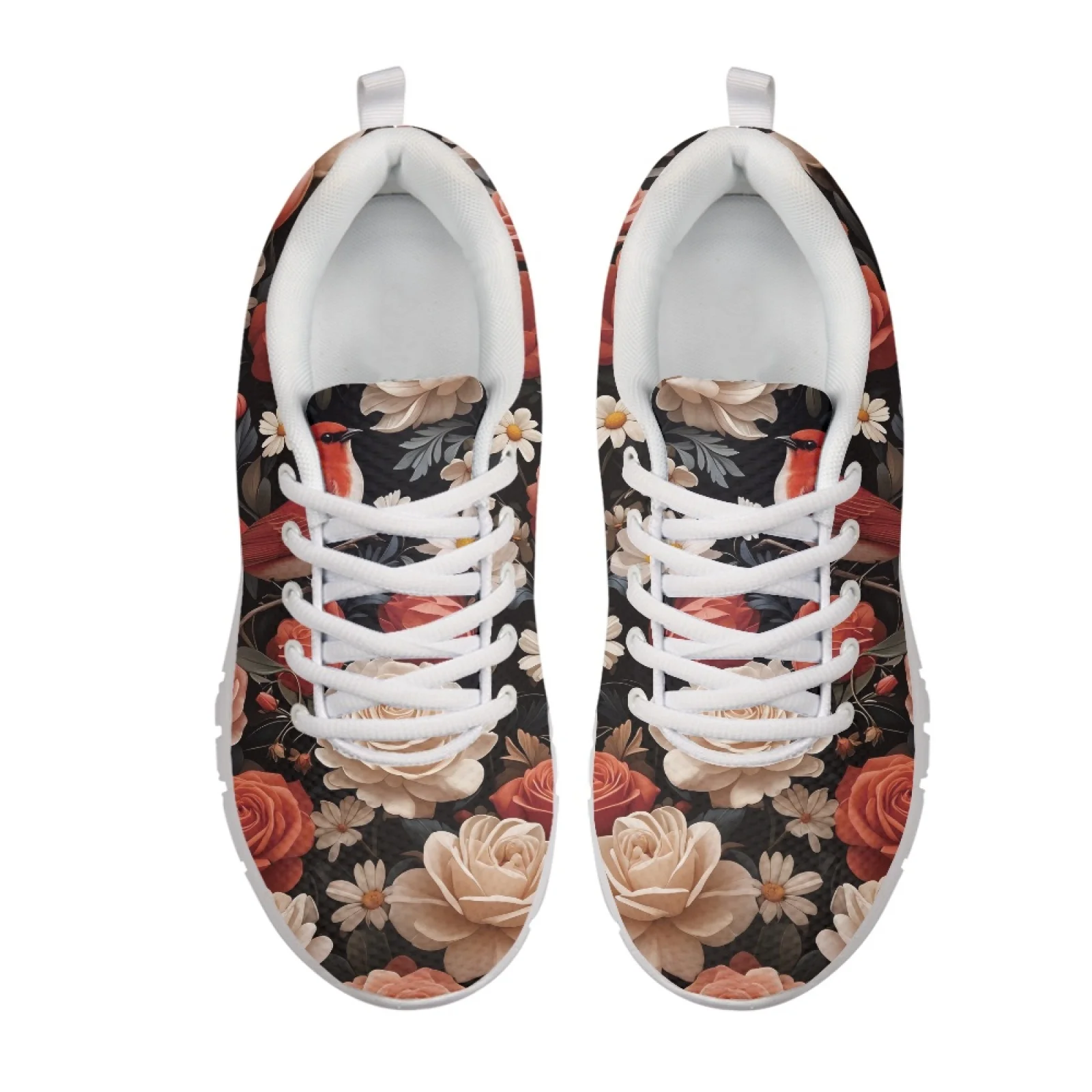 Coloranimal Rose Pattern Athletic Sneaker Mesh & EVA Sole Running Shoes Lace Up Walking Sneakers for Women