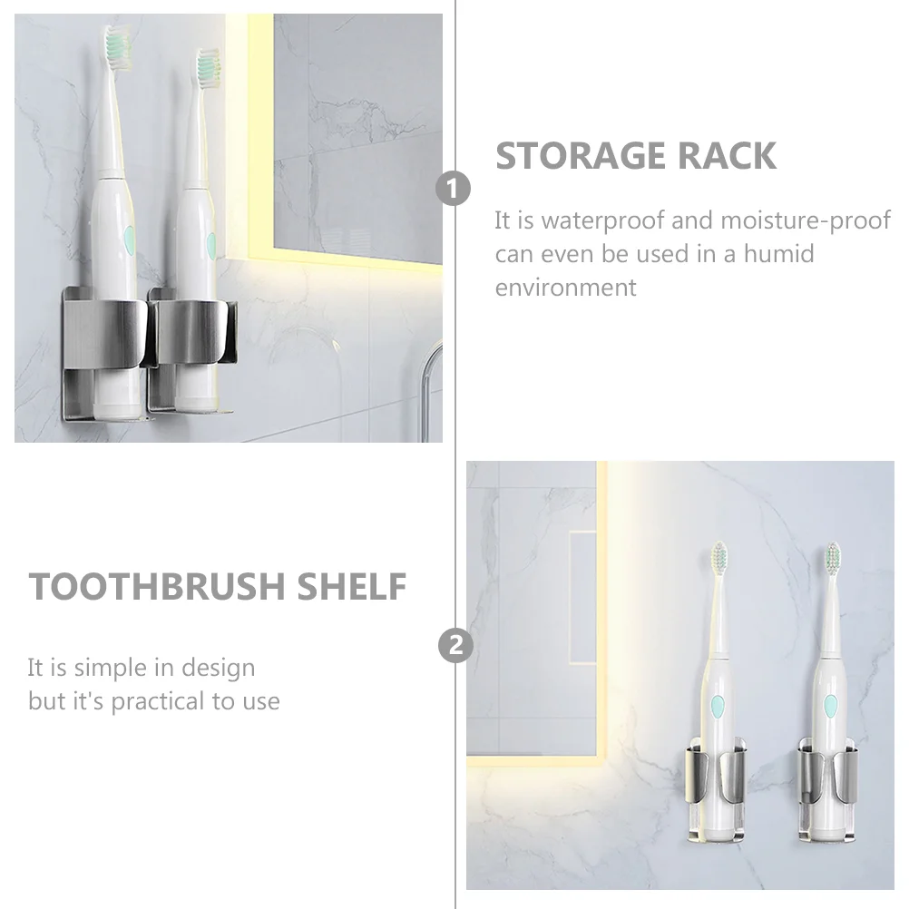 2 Pcs Storage Shelves Electric Toothbrush Holder Toiletry Shelf Metal Rack Stainless Silver Bathroom