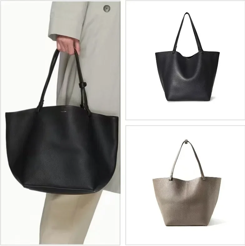 Vintage Fashionable Simple Commuter Handbag TheRow Genuine Leather Litchi Pattern Tote Bag Mother Bag Tote Pack