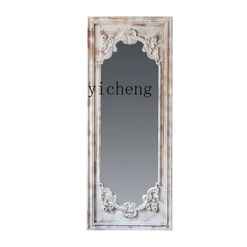 b217  Mirror Solid Wood Dressing Mirror Wall-Mounted Vintage Entryway Decorative Mirror Carved Floor
