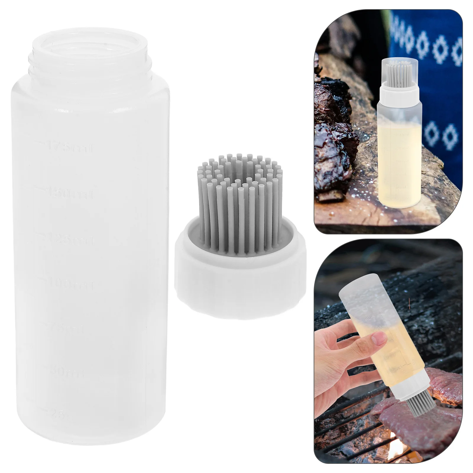 

2pcs Oil Dispenser Basting Bottle Transparent Silicone Brush Cooking Tool Measurement Marks Easy Clean Bbq Home Kitchen Use 2 In