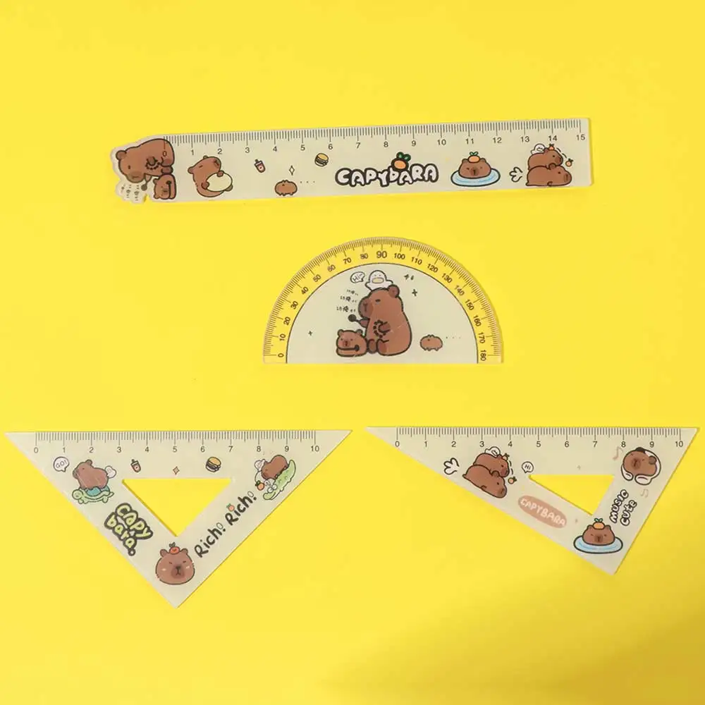 Metric Ruler Capybara Ruler Set Multifunctional Straightedge Ruler Four-piece Set Plastic Stationery Kawaii Drawing Ruler Set
