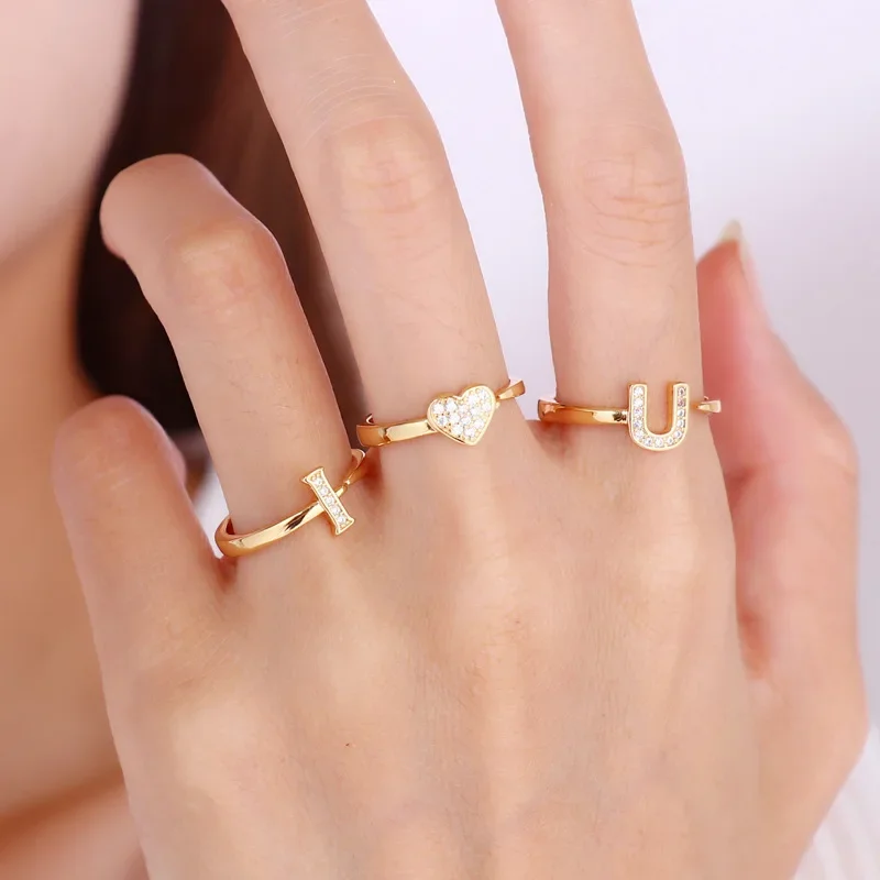 Personality Fashion I Love You Couple Rings for Women Men Charm Gold Color Stainless Steel Crystal Finger Jewelry Set Colorfast