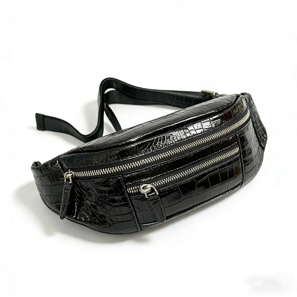Authentic crocodile leather belt bag one-shoulder cross-body bag casual outdoor sports mobile phone bag view 2