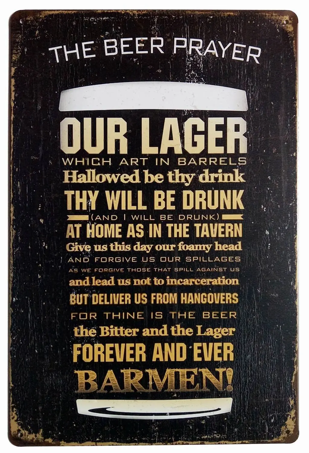 ARTCLUB The Beer Prayer Our Lager Drink Drunk Barman, Fun Saying Metal Tin Sign, Antique Plaque Rustic Poster Bar Home Wall sign