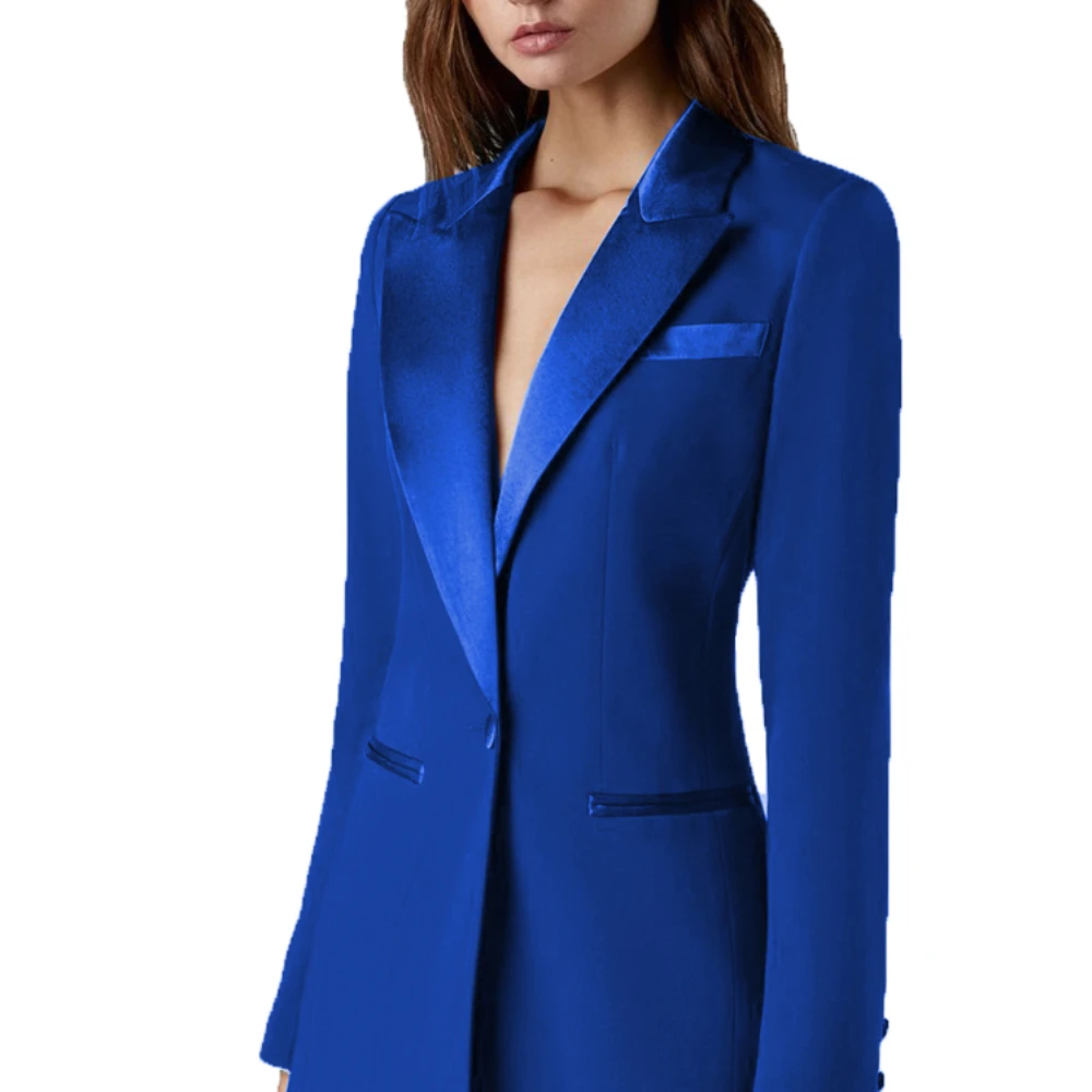 2024 Hot Blue Solid 2-Piece Women Suit Jacket Pants New Fashion High End Formal Outfit For Casual Business Wedding Guest Set