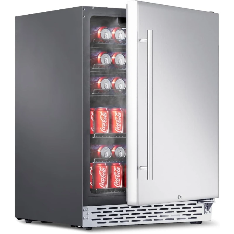 Beverage Refrigerator Freestanding Beverage Fridge Cooler Lockable Stainless Steel Door Auto Defrost Quiet for Home/Commercial