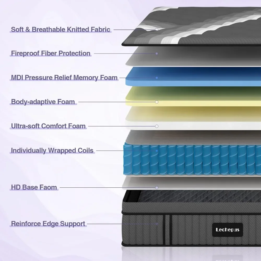 فراش ميموري فوم مع جيب ، مراتب زنبركية ، مرتبة داعمة في صندوق لتخفيف الضغط ، مرتبة كينج هجينة 14 إنش