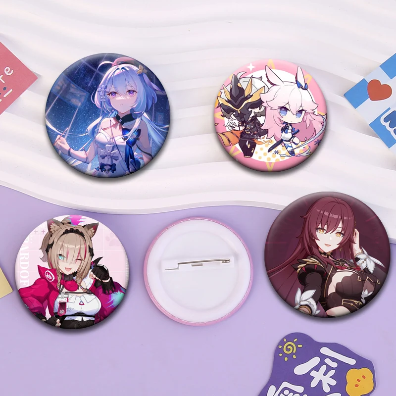 Round Cartoon Button Pins Honkai Impact 3 Anime Brooches Honkai,Sakura,Yae Sakura,Griseo,Mobius,Raiden Mei,Kiana Kaslana Badge