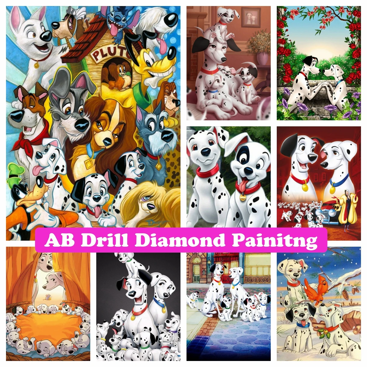 

101 Dalmatians 5D DIY AB Drill Diamond Painting Mosaic Disney Cartoon Dog Pictures of Rhinestones Cross Stitch Kits Kids Gift