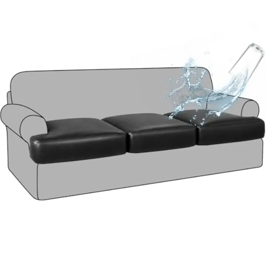 PU Leather T Cushion Couch Covers Waterproof Couch Cushion Slipcover Non-Slip T Sofa Seat Covers Scratch-Resistant Sofa Cover f