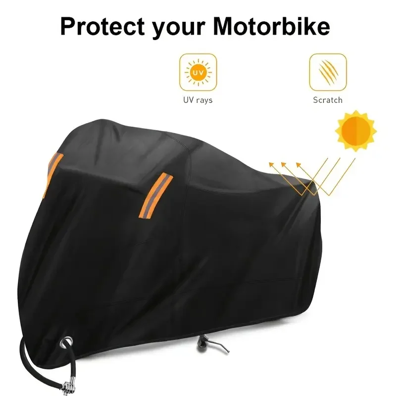 Heavy-Duty Black Motorcycle Cover - Weather-Resistant Oxford Cloth with Anti-Theft Buckle,  Perfect for Motorbikes & Motorcycle