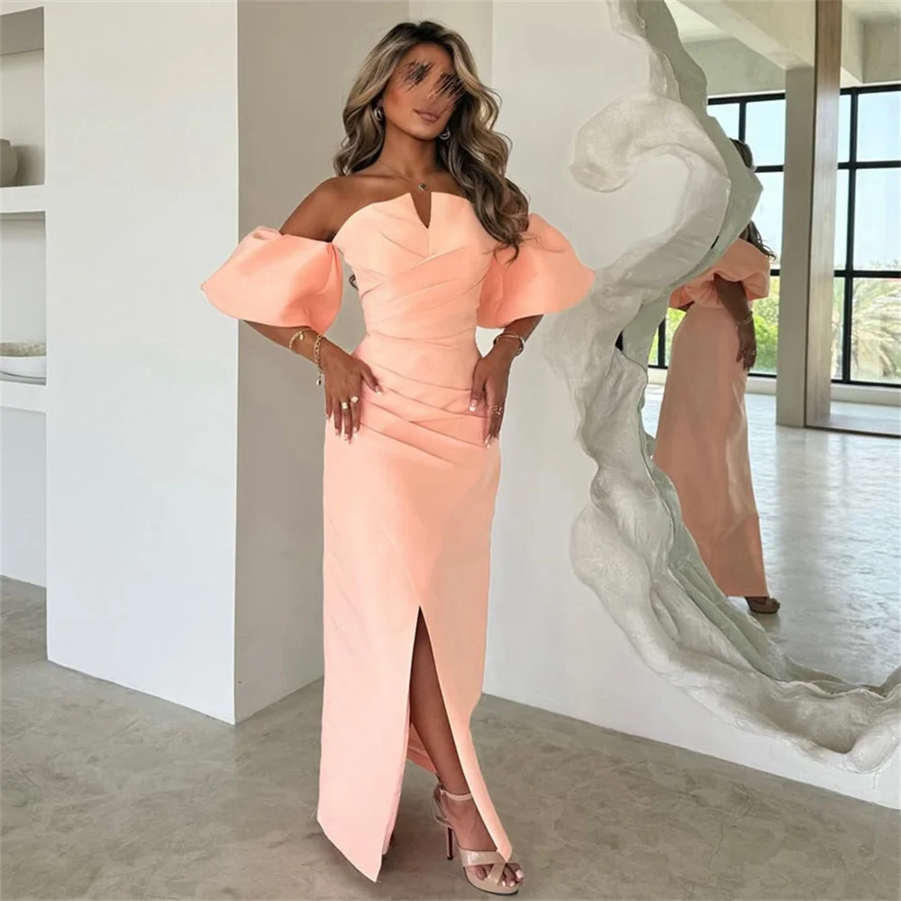 ROYET Strapless Pleat Off The Shoulder Sleeveless Mermaid Long Prom Gown High Slit Floor Length Vintage Elegant Evening Dress