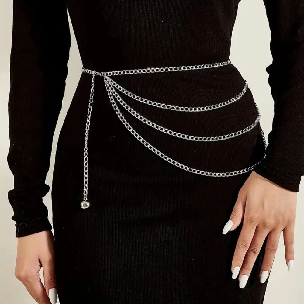 Trendy Vintage Women's Waist Chain Gold Silver Punk Tassle Waist Chain Metal Multi layer Jeans Chain Belt for Women