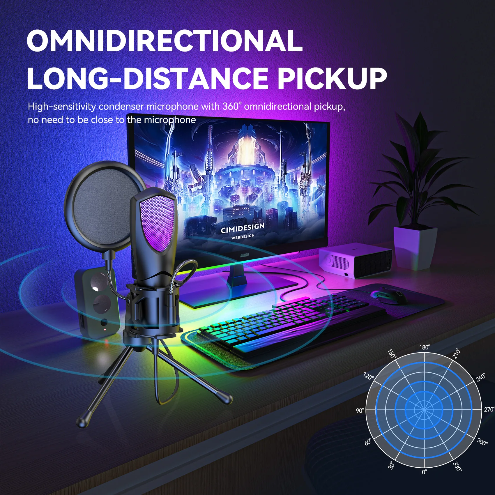 ميكروفون مكثف للألعاب RGB، مجموعة ميكروفون ألعاب USB لأجهزة الكمبيوتر المحمولة وبودكاست الكمبيوتر والألعاب والأفلام الصوتية والصوتية والأدوات #4