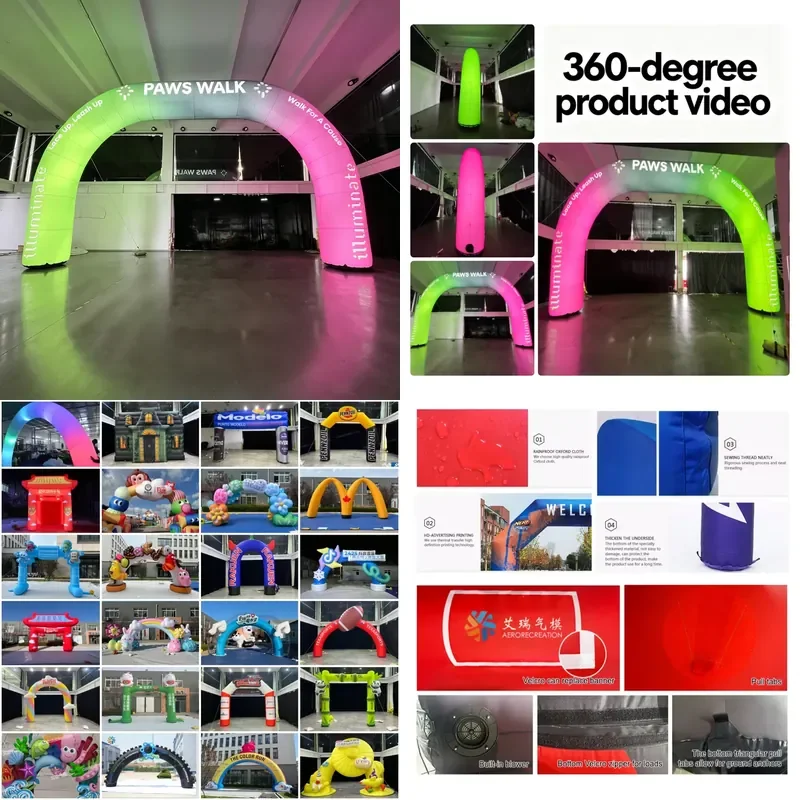 Oxford RGB Rainbow Outdoor Inflatable LED Lighting Advertising Arch Entrance Durable Reinforced Inflatable Light Balloon