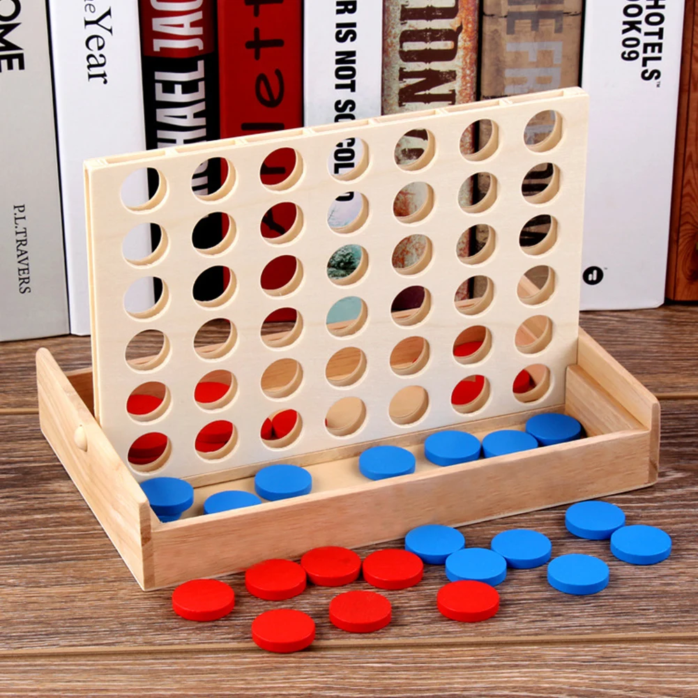 Wooden 4 in A Row Game Foldable Line Up 4 Game Connect The 4 Discs of Same Colour in A Row Wood Connect Game for Kids and Family