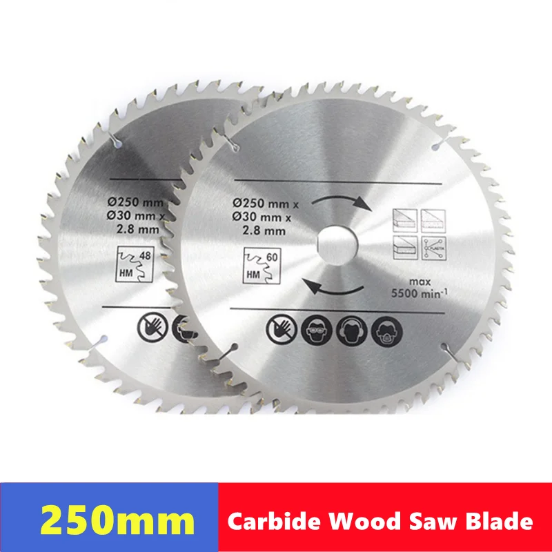 Brzeszczot do piły do drewna z węglików spiekanych 250mm x 40T/48T/60T/80T apertura 30mm, tarcza do obróbki drewna TCT brzeszczot do piły tarczowej z twardego stopu