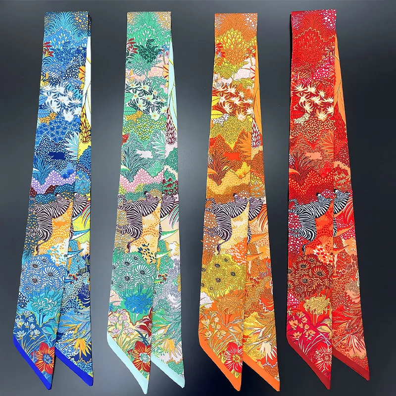 

2024 Process Design Zebra in Flowers Women Scarf Luxury Silk Scarf Fashion Hair Headband Foulard Skinny Bag Scarves Neckerchief