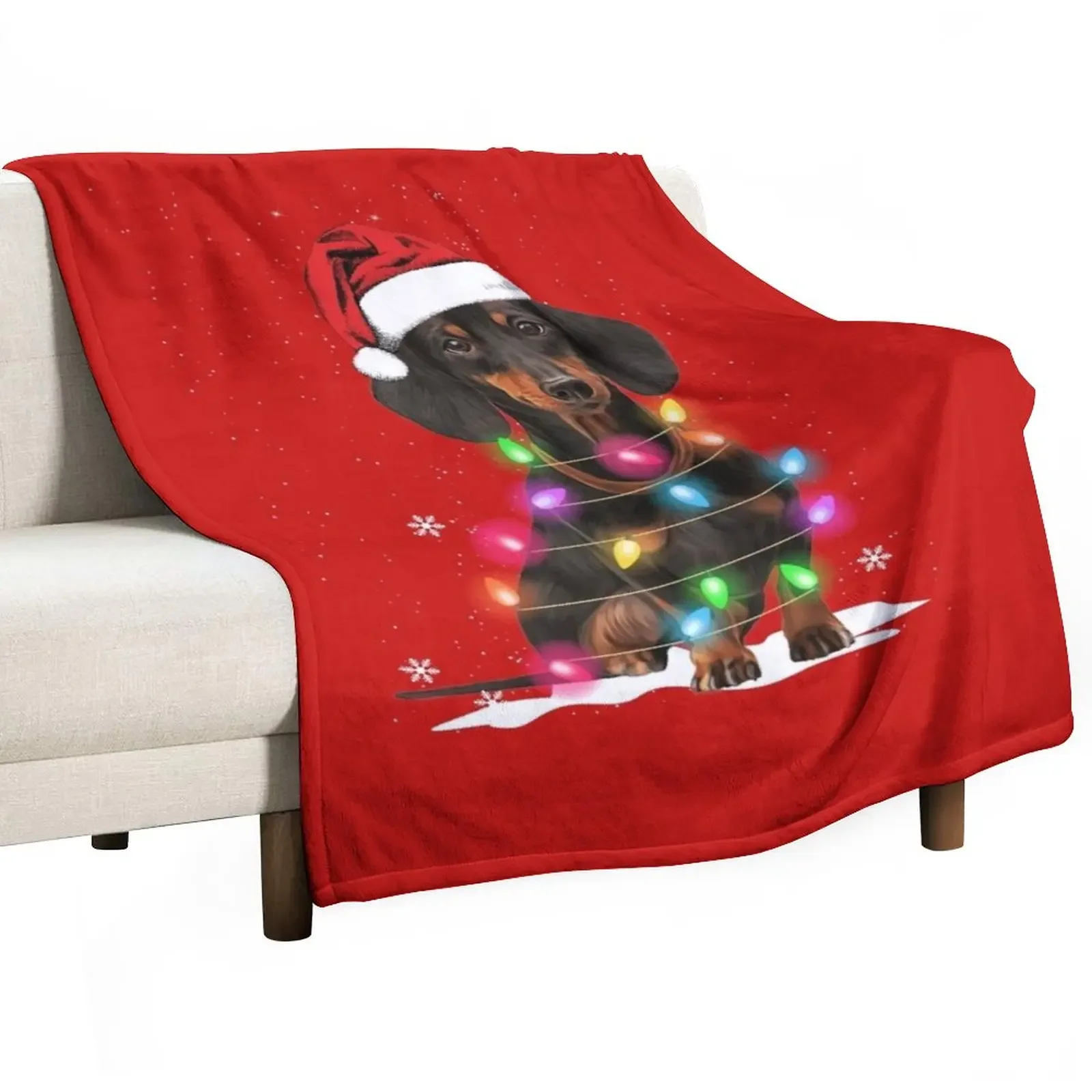 Dachshund Christmas Lights With Snow Sweater Throw Blanket Camping Soft Plush Plaid Blankets