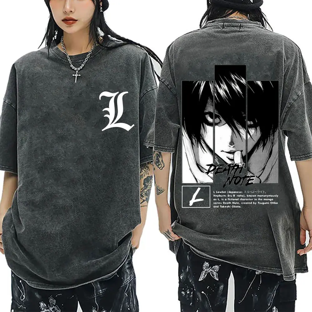 

Washed Vintage Anime Death Note Ryuk Yagami Light Graphic T Shirt Men Women Clothing Cotton Casual Oversized Short Sleeve Tees