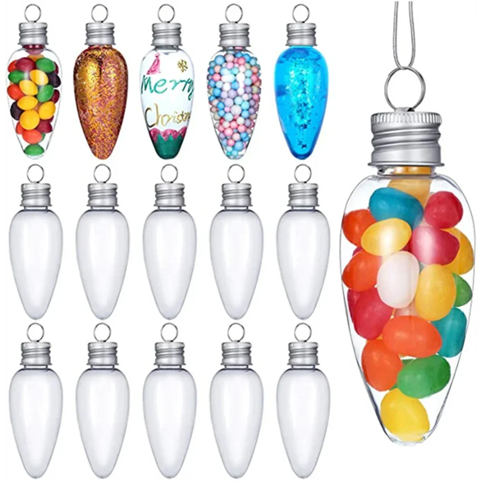 12Pcs Christmas Fillable Light Bulb Clear Ball Ornaments Transparent Candy Gift Box Xmas Tree Baubles Hanging Decor