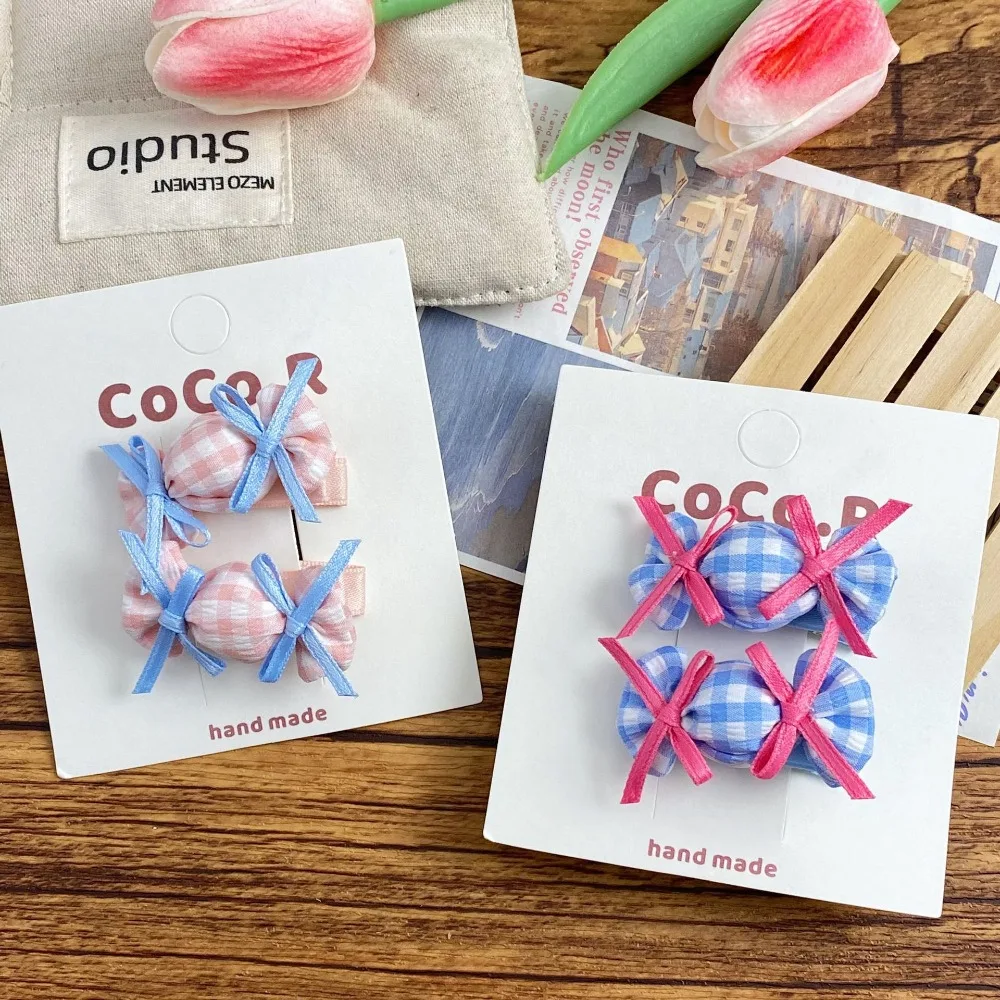 

2 шт. универсальные заколки для волос в корейском стиле, детская веревка для волос ручной работы, клетчатая тканевая заколка с бантом