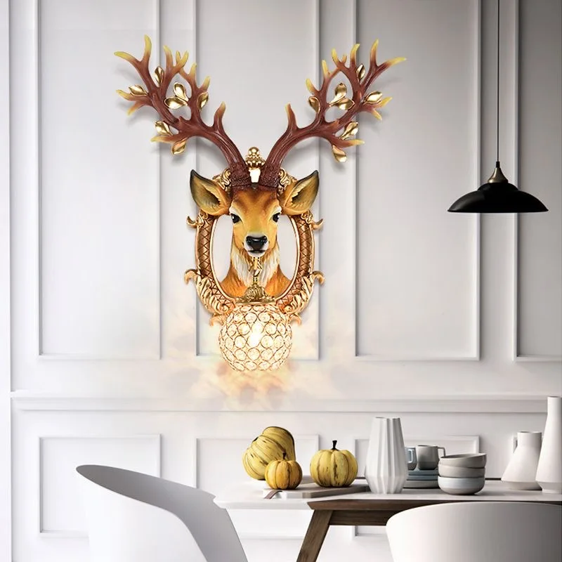 Lucky Deer Wall Sconce Personalized Resin Wall Decor Lighting for Living Room TV Background Restaurant Art Home Lamp Fixture