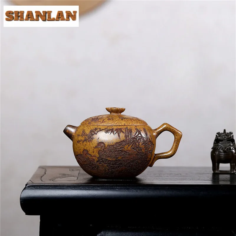 

300ml Antique Yixing Purple Clay Teapots Handmade Duck Pot Raw Ore Wood-fired Porcelain Mud Kettle Zisha Tea Set For Tea Craft