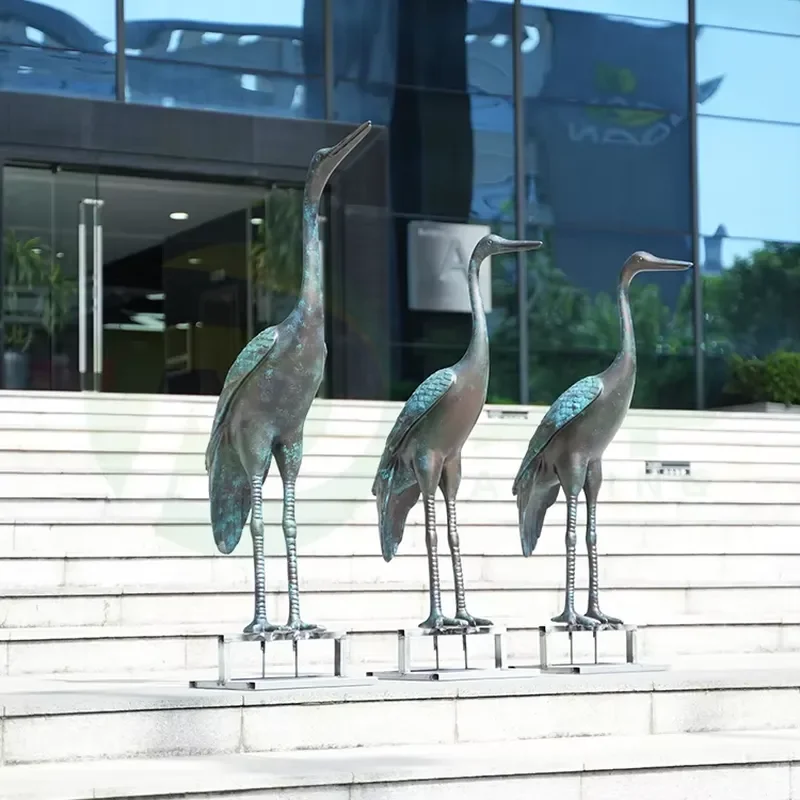 Customizable Modern 3D Casting Electroplated Stainless Steel Crane Sculpture Outdoor Garden Decor Multi-functional