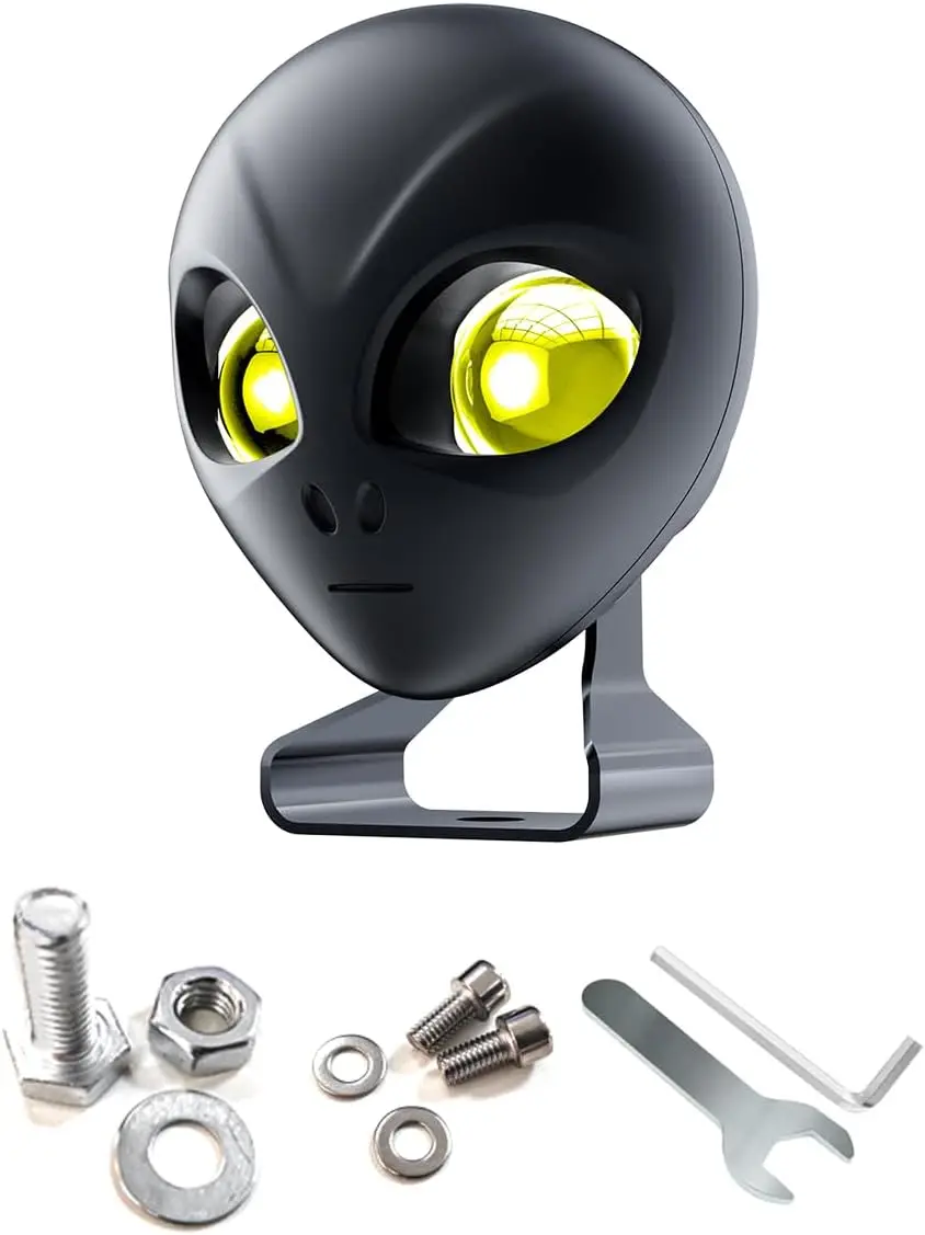 1PCS Alien-Style Motorcycle Auxiliary Lights, Motorcycle Healights Driving Light with High/Low Beam Mode, 30W DC12V-90V