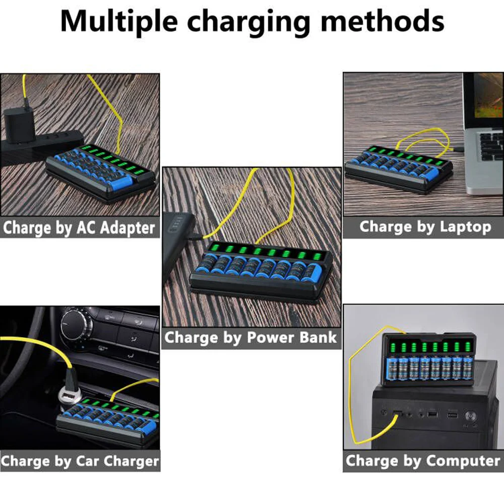 3.7V 750mAh Rechargeable 16340 CR123A Battery, 8-Slots LED USB Charger for Arlo Wireless Cameras VMC3030 VMK3200 VMS3330 3430