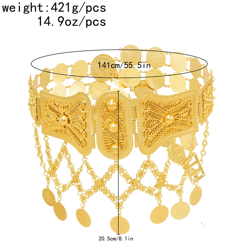 Golden Afghan Body Chains For Women Gypsy Coin Tassel Statement Bohemian Waist Chains Ethnic Hollow Charms Belly Chains Female