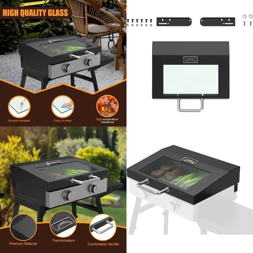 

22 Blackstone Griddle Replacement Hinged Glass Lid with Thermometer for 2019 Model 5011 Grill