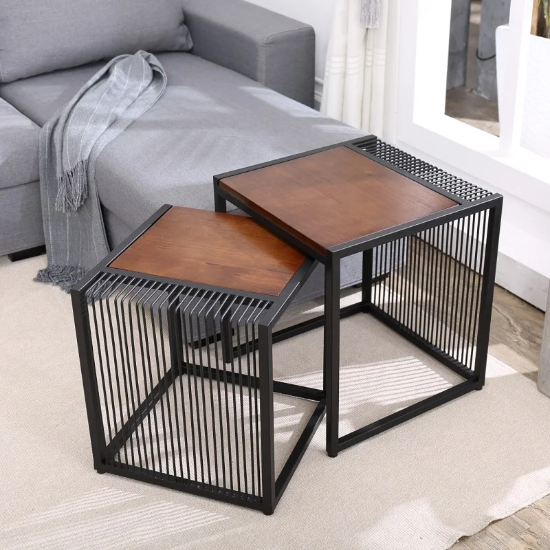 Living Room Furniture Iron Small Tea Tables Sofa Side Table Solid Wood Coffee Table Bedroom Furniture Bedside Cabinet